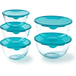 Pyrex PYR1738094919283 Juego de 5 cuencos con tapa - 1x 0,5L + 2x 1L + 2x 2L