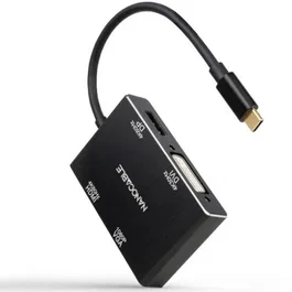 Nanocable Conversor USB-C Macho a HDMI Hembra + DVI Hembra + DP Hembra + VGA Hembra - 10cm - Negro
