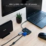 Nanocable Conversor USB-C Macho a HDMI Hembra + DVI Hembra + DP Hembra + VGA Hembra - 10cm - Negro