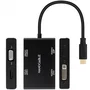 Nanocable Conversor USB-C Macho a HDMI Hembra + DVI Hembra + DP Hembra + VGA Hembra - 10cm - Negro