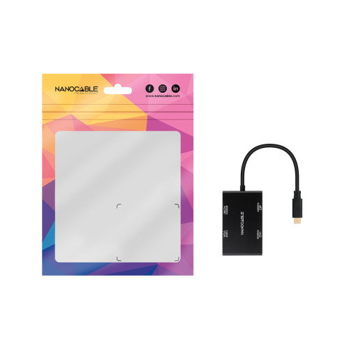 Nanocable Conversor USB-C a HDMI, DVI, DP y VGA, 10 cm, Negro