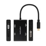 Nanocable 10.16.4307 Replicador de Puertos USB-C a HDMI + VGA + DisplayPort + DVI, Compatible con Thunderbolt 3, 4K 60Hz, Plug and Play, Aluminio, Negro