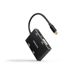 Nanocable Conversor USB-C Macho a HDMI Hembra + DVI Hembra + DP Hembra + VGA Hembra - 10cm - Negro