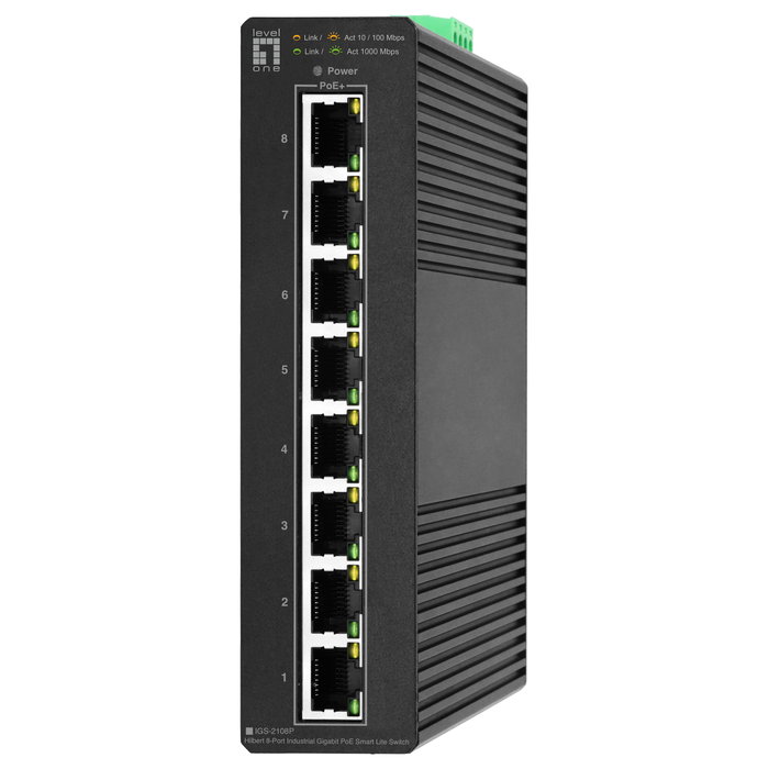 Level One IGS-2108P Switch Industrial Gigabit PoE de 8 Puertos, Negro Level One IGS-2108P Switch Industrial Gigabit PoE de 8 Puertos, Negro