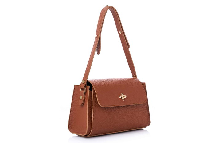 Lucky Bees Bolsa de Hombro Marrón Cuero de Polivinilo Elegante y Práctica 23x10x15 cm