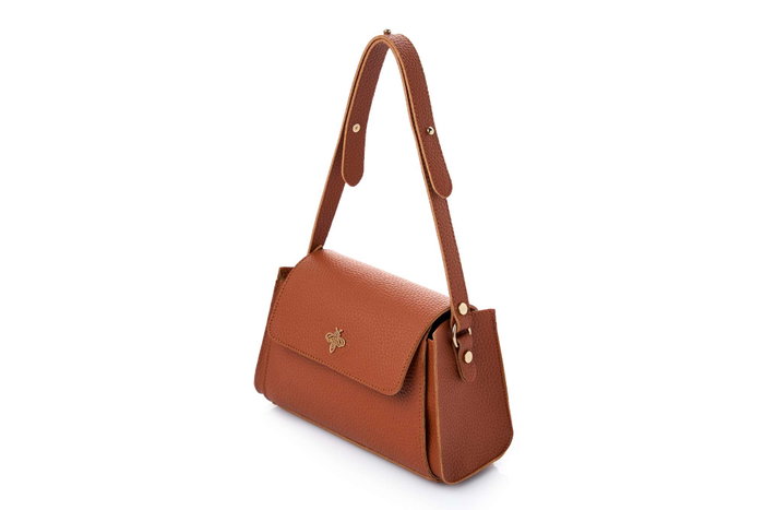Lucky Bees Bolsa de Hombro Marrón Cuero de Polivinilo Elegante y Práctica 23x10x15 cm