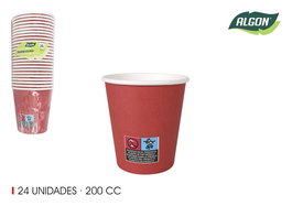 Algon Set 24 Vasos de Cartón Rojos 200 cc 7.3 x 8 x 7.3 cm (36 Unidades)