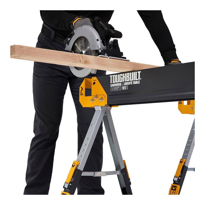 Toughbuilt Caballetes Portátiles / Mesa de Trabajo C650, 2 unidades, Acero, Capacidad 590 kg por caballete (1180 kg total), Revestimiento Anticorrosión, Asa de Transporte