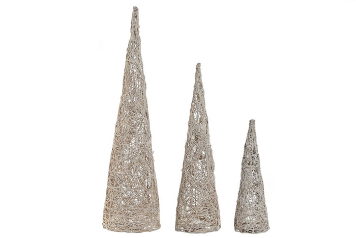 DKD Home Decor Set de 3 Conos de Ratán con LED, 20x20x80 cm, Crema Nevado DKD Home Decor Set de 3 Conos de Ratán con LED, 20x20x80 cm, Crema Nevado