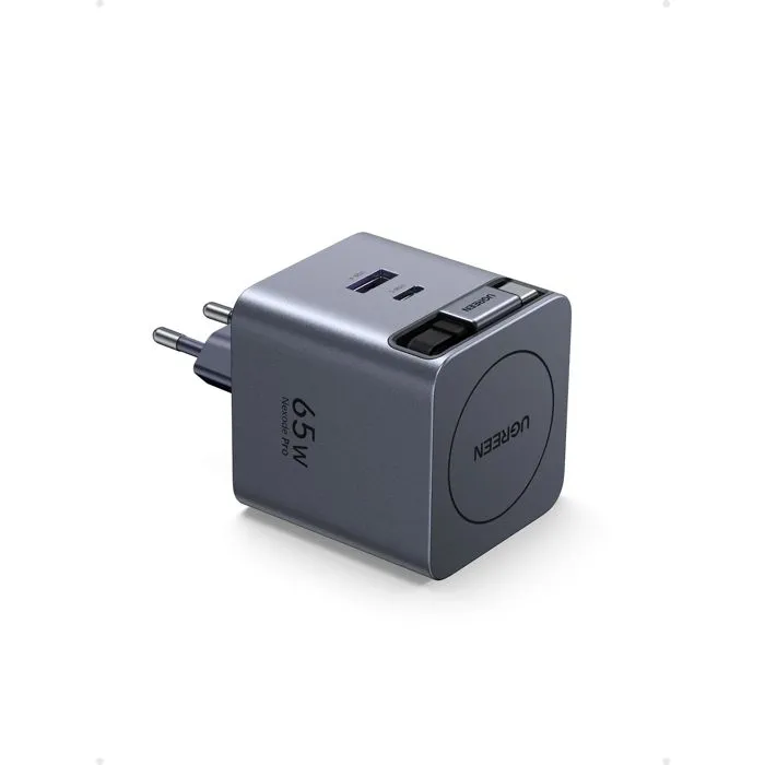Ugreen Cargador GaN 65W con Cable USB-C Retráctil Gris