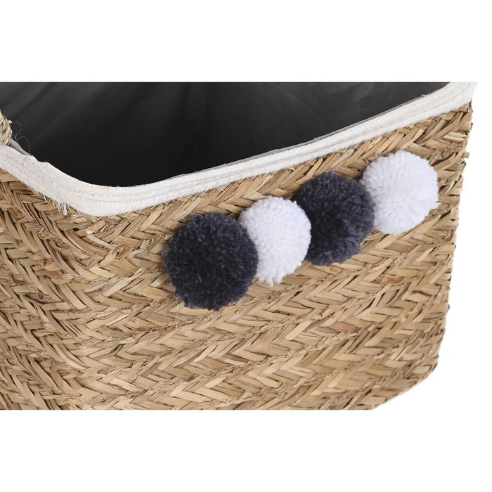 DKD Home Decor Set de 2 Cestas de Fibra y Algodón con Pompón Natural DKD Home Decor Set de 2 Cestas de Fibra y Algodón con Pompón Natural
