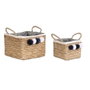DKD Home Decor Set de 2 Cestas de Fibra y Algodón con Pompón Natural