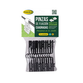 Faura Pinza Fijación Cuadradas Polietileno Negro Anti-UV Blister 12uds 40x46mm