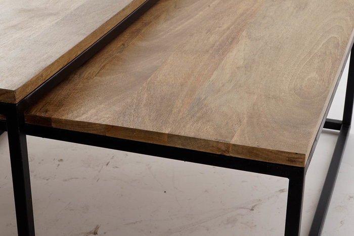 DKD Home Decor Set de 2 Mesas de Centro de Metal y Mango Natural