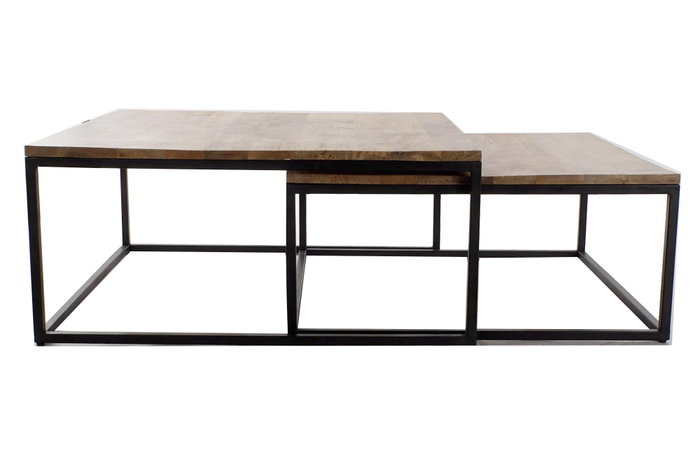 DKD Home Decor Set de 2 Mesas de Centro de Metal y Mango Natural