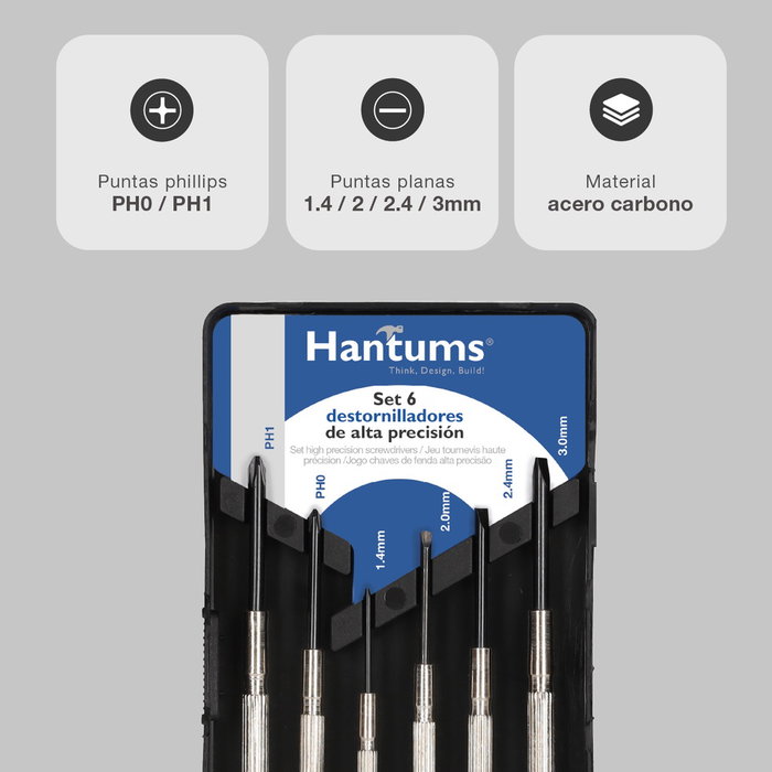 Hantums Set de 6 destornilladores de alta precisión (4 planos y 2 Phillips)