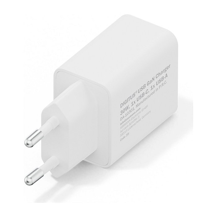 Digitus Cargador USB GaN 30 W con USB-C y USB-A, Blanco