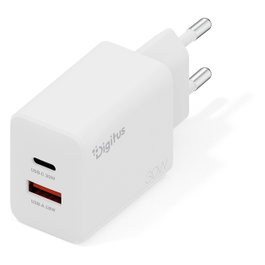 Digitus Cargador GaN II 30 W con USB-C y USB-A, Blanco