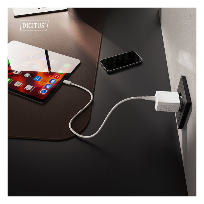 Digitus Cargador USB GaN 30 W con USB-C y USB-A, Blanco
