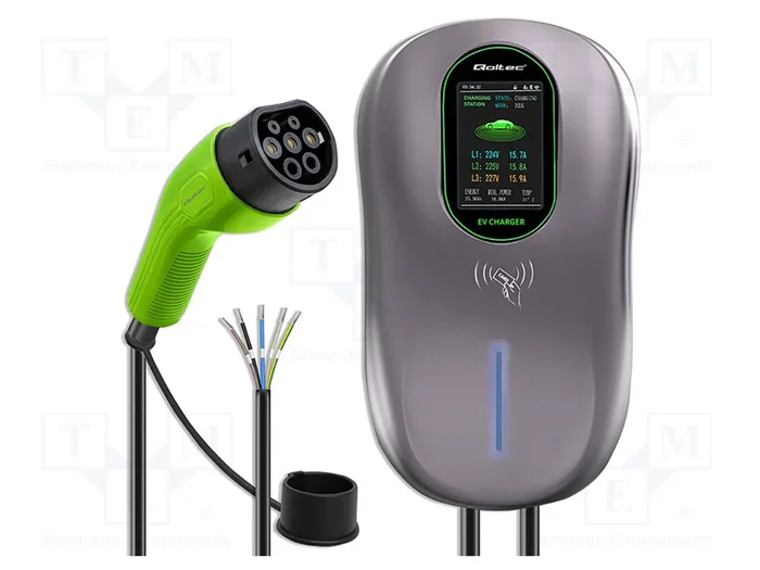 Qoltec Estación de carga EV2w1 Typ2 22kW Wi-Fi LCD RFID 3 fases 5m