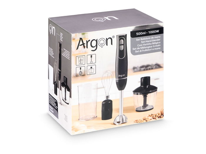 Argon Set Batidora con Accesorios Negra y Gris 1000W 22x22x13.5cm (Set de 6)