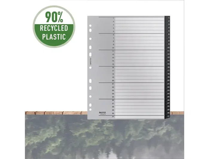 Leitz Recycle Separador Numérico 1-31 A4 Maxi Polipropileno Reciclado 100% Reciclable Negro