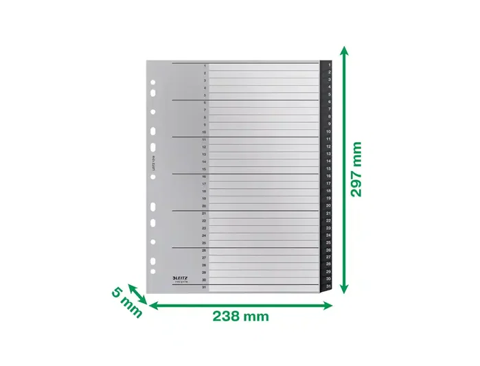 Leitz Recycle Separador Numérico 1-31 A4 Maxi Polipropileno Reciclado 100% Reciclable Negro