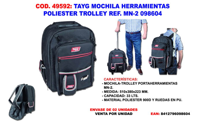 TAYG Mochila de Herramientas MN-2 con Trolley en Poliéster TAYG Mochila de Herramientas MN-2 con Trolley en Poliéster