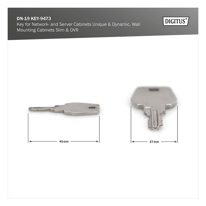 Digitus 9473 Llave para armarios de red, servidor y murales, Negro, Metálico