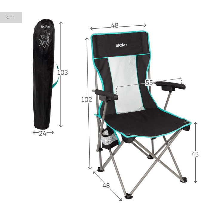 Aktive Silla plegable camping negra con respaldo de rejilla