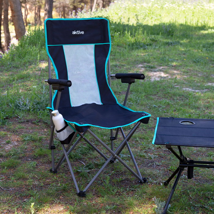 Aktive Silla plegable camping negra con respaldo de rejilla