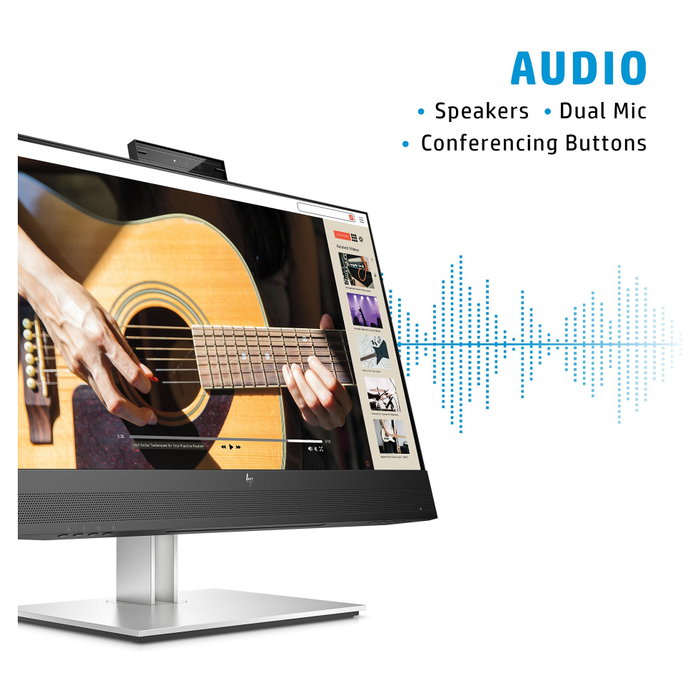 HP E24mv G4 - Monitor de videoconferencia Full HD IPS de 60.5 cm (23.8") con altavoces, cámara 5 MP, micrófono, HDMI, DisplayPort, USB-C, VGA y montaje VESA - Negro/Plata