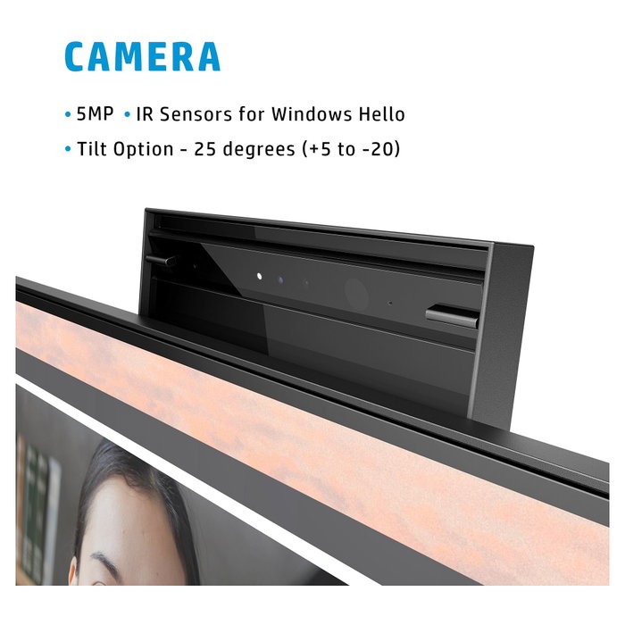 HP E24mv G4 - Monitor de videoconferencia Full HD IPS de 60.5 cm (23.8") con altavoces, cámara 5 MP, micrófono, HDMI, DisplayPort, USB-C, VGA y montaje VESA - Negro/Plata