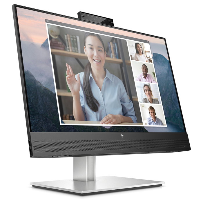 HP E24mv G4 - Monitor de videoconferencia Full HD IPS de 60.5 cm (23.8") con altavoces, cámara 5 MP, micrófono, HDMI, DisplayPort, USB-C, VGA y montaje VESA - Negro/Plata