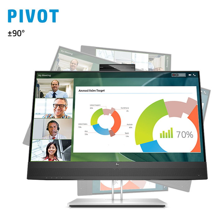 HP E24mv G4 - Monitor de videoconferencia Full HD IPS de 60.5 cm (23.8") con altavoces, cámara 5 MP, micrófono, HDMI, DisplayPort, USB-C, VGA y montaje VESA - Negro/Plata