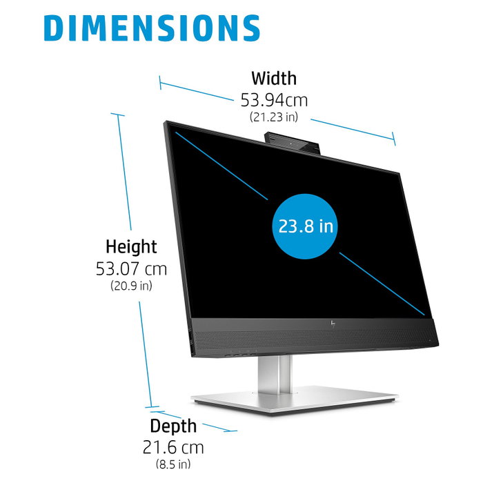 HP E24mv G4 - Monitor de videoconferencia Full HD IPS de 60.5 cm (23.8") con altavoces, cámara 5 MP, micrófono, HDMI, DisplayPort, USB-C, VGA y montaje VESA - Negro/Plata