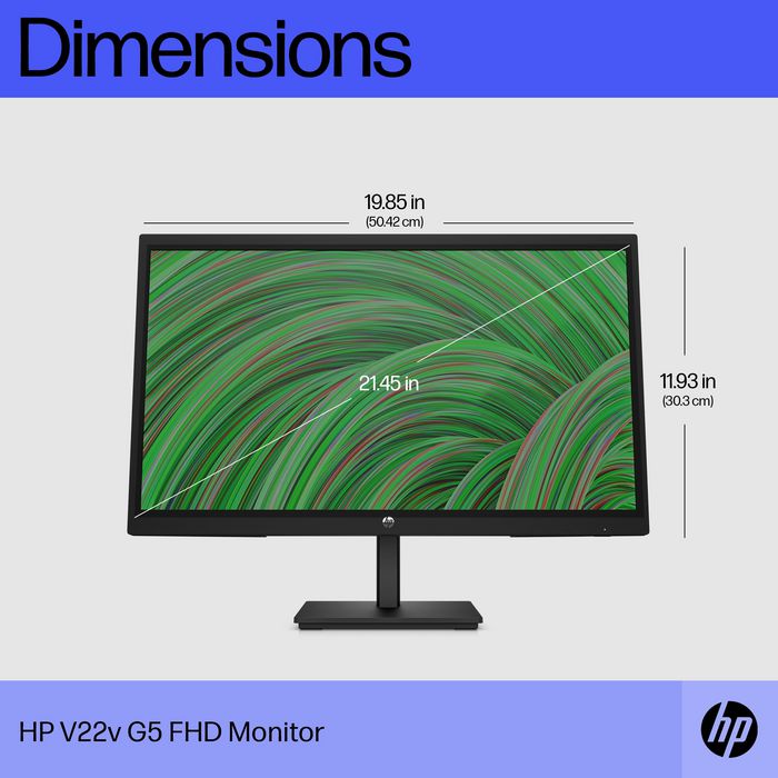 HP V22v G5 Monitor FHD 21.45" (54.5 cm) - Resolución Full HD 1920x1080, 75Hz, AMD FreeSync, Inclinación Ajustable