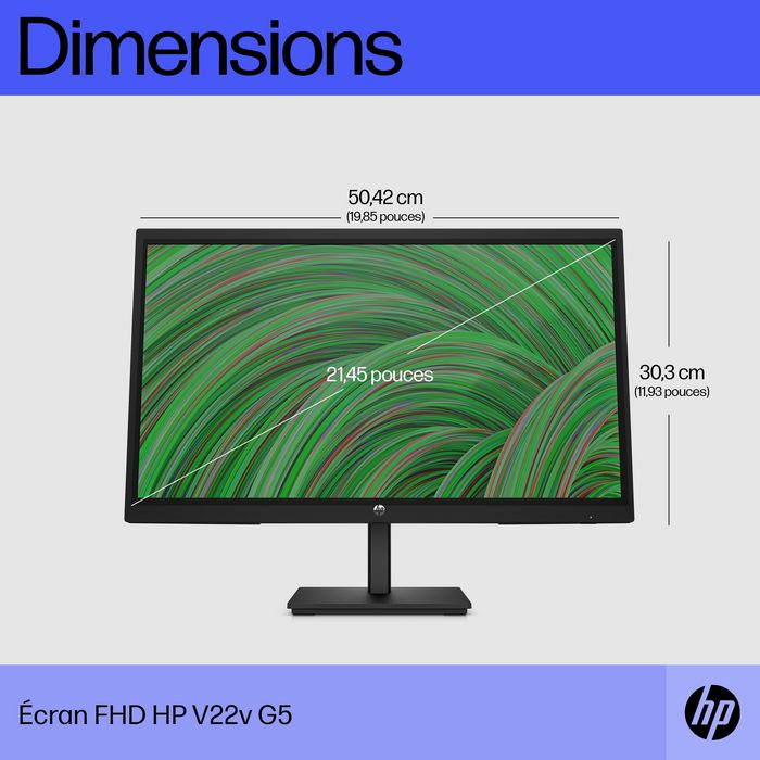 HP V22v G5 Monitor FHD 21.45" (54.5 cm) - Resolución Full HD 1920x1080, 75Hz, AMD FreeSync, Inclinación Ajustable