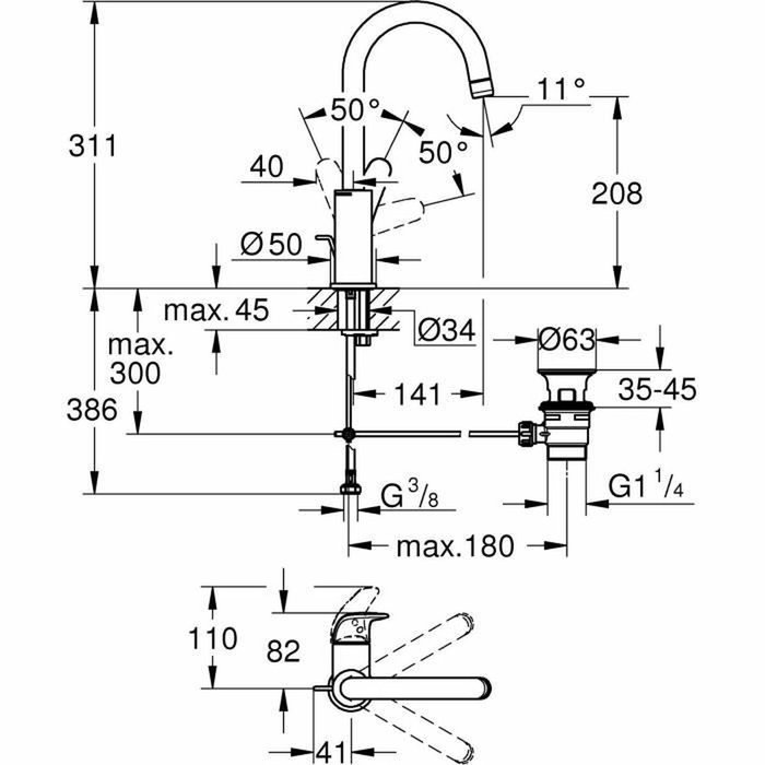 Grohe Mezclador Monomando de Lavabo Swift Cromo Caño Alto Talla L Grohe Mezclador Monomando de Lavabo Swift Cromo Caño Alto Talla L