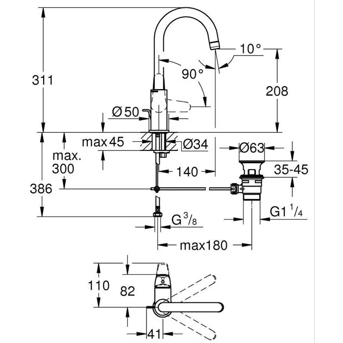Grohe Mezclador Monomando de Lavabo Swift Cromo Caño Alto Talla L
