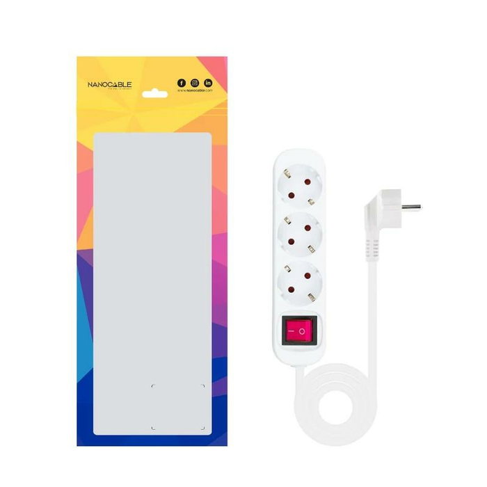 Nanocable Regleta de 3 Tomas con Interruptor, 1,4 m, Blanca