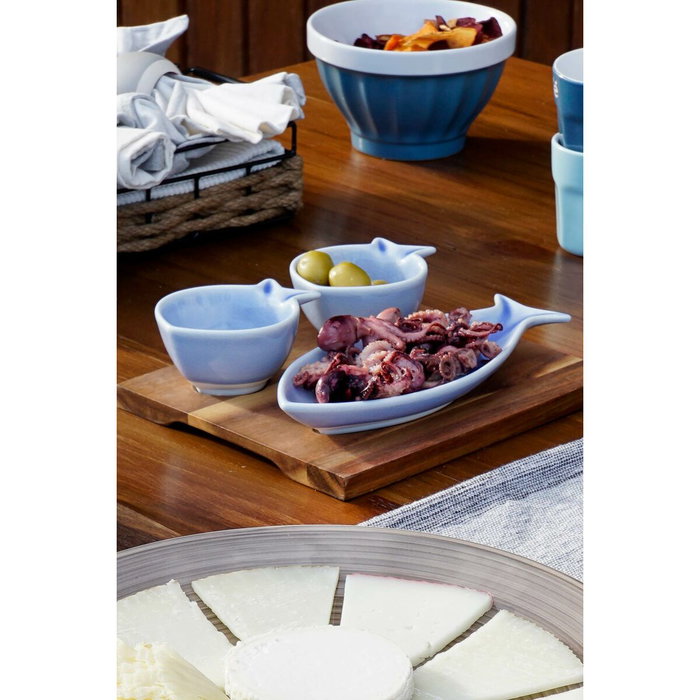 DKD Home Decor Set de Aperitivo Loving Home Peces de 4 Piezas en Porcelana y Acacia DKD Home Decor Set de Aperitivo Loving Home Peces de 4 Piezas en Porcelana y Acacia