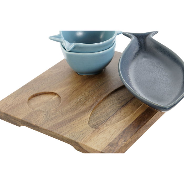 DKD Home Decor Set de Aperitivo Loving Home Peces de 4 Piezas en Porcelana y Acacia DKD Home Decor Set de Aperitivo Loving Home Peces de 4 Piezas en Porcelana y Acacia