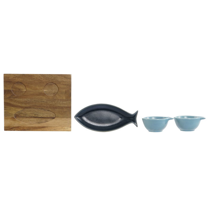DKD Home Decor Set de Aperitivo Loving Home Peces de 4 Piezas en Porcelana y Acacia DKD Home Decor Set de Aperitivo Loving Home Peces de 4 Piezas en Porcelana y Acacia
