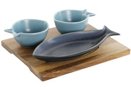 DKD Home Decor Aperitivo Mediterraneo Set de 4 Porcelana Acacia Azul Celeste 16.5 x 1.3 x 19.5 cm