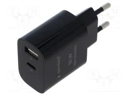 Gembird Cargador de red Universal con 2 Puertos USB A+C Negro