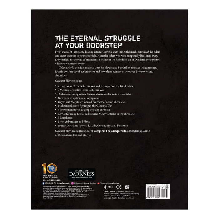 Vampire: The Masquerade 5th Edition RPG libro Gehenna War Sourcebook *Edición Inglés* Vampire: The Masquerade 5th Edition RPG libro Gehenna War Sourcebook *Edición Inglés*