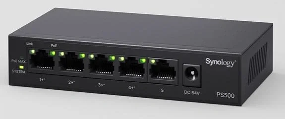 Synology PS500 Switch Gigabit PoE+ de 5 Puertos Synology PS500 Switch Gigabit PoE+ de 5 Puertos