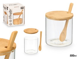 VIVALTO Azucarero de Borosilicato con Tapa de Bambú 500ml