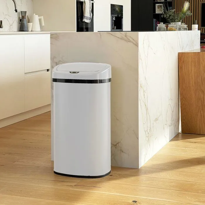 Kitchen Move Cubo de Basura Automático para Cocina MAJESTIC, 58 Litros, Blanco, Acero Inoxidable con Borde, KIT1728936183444